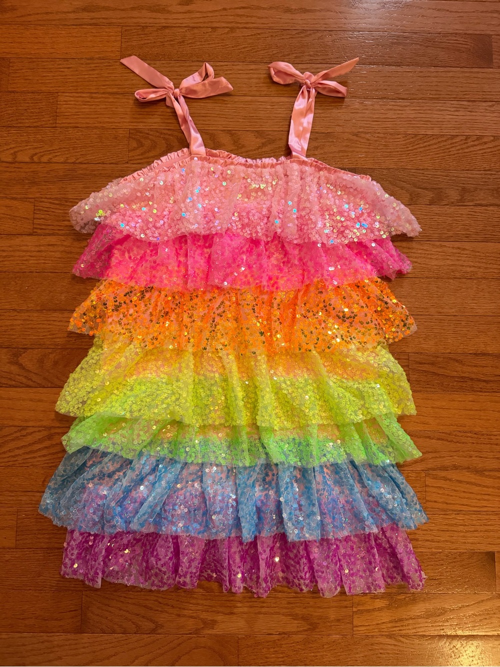 Lola and the Boys Neon Sequin Ruffle Dress 8